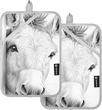 Pot Holders for Kitchen Donkey Peeking Black White Heat Resistant Pot Holders Sets Oven Hot Pads Trivet for Cooking Baking 2 Piece Set 7 x 9.8