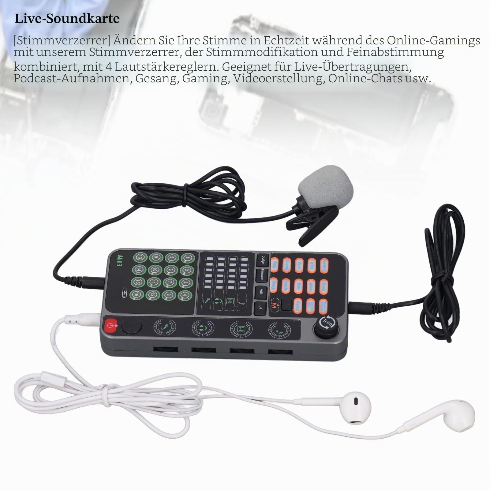 Sprachverzerrer, Tragbarer Bluetooth-Sprachverzerrer mit 16 Soundeffekten, Tragbare Soundkarte, Sprachverzerrer für Live-Streaming