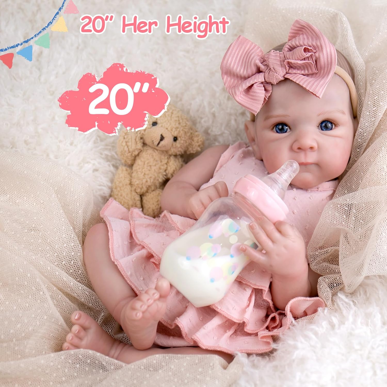 Aori Reborn Baby Dolls Girl 20'' Realistic Newborn Girl - Lifelike Poseable Vinyl Baby Doll with Feeding & Outfit Set - Weighted Body for Cuddling, Gift for Collectors & Kids 3+