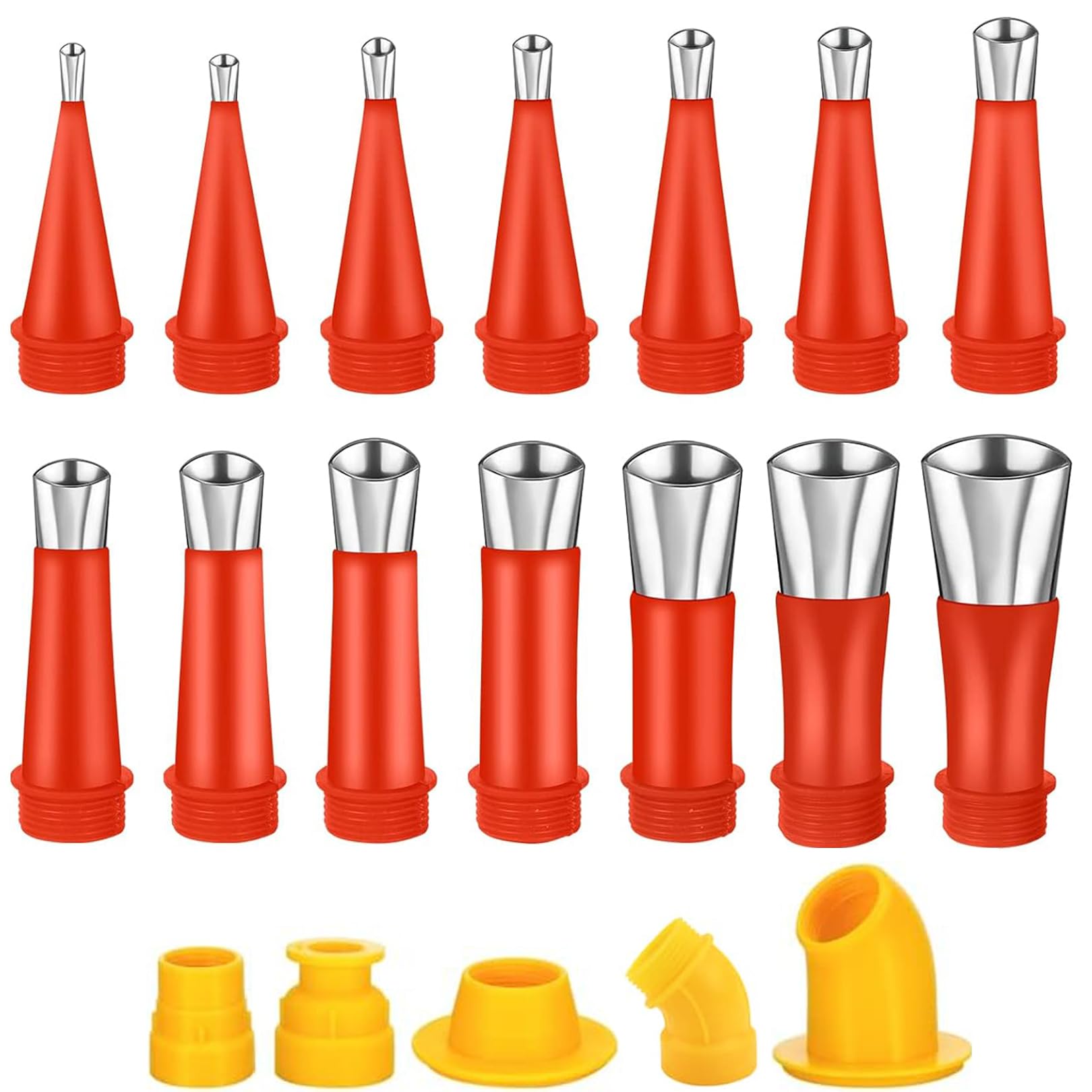 19 Pcs Universal Integrated Rubber Nozzle Tool Kit, Reusable Stainless Steel Caulking Nozzle Set with Base, Stainless Caulking Nozzle Tips, Reusable Caulking Nozzle for Kitchen Bathroom Brick Joint