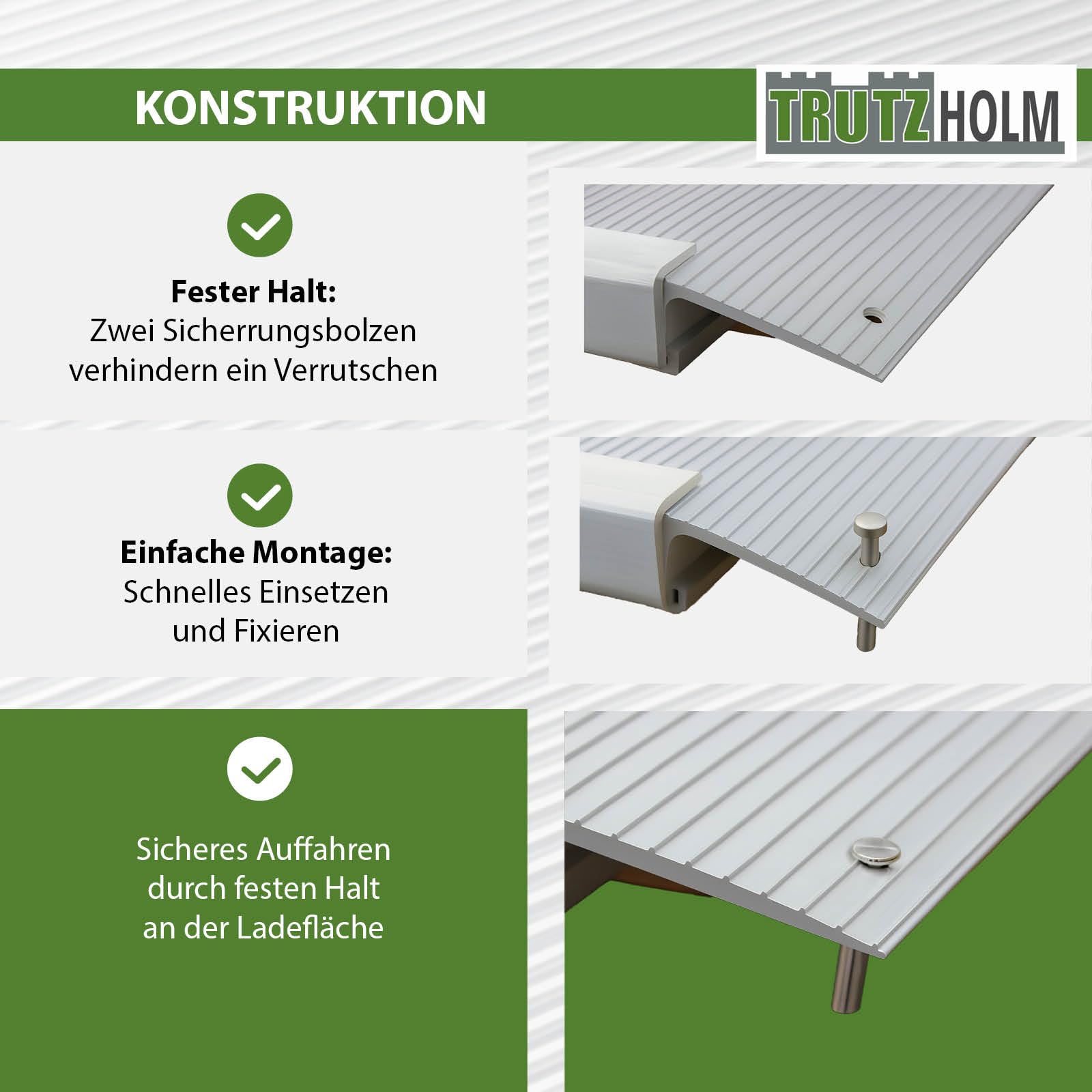 TRUTZHOLM 1 x Breitrampe 214 x 74 cm Traglast 600 kg Alu grau geriffelt Auffahrrampe Eventrampe Laderampe