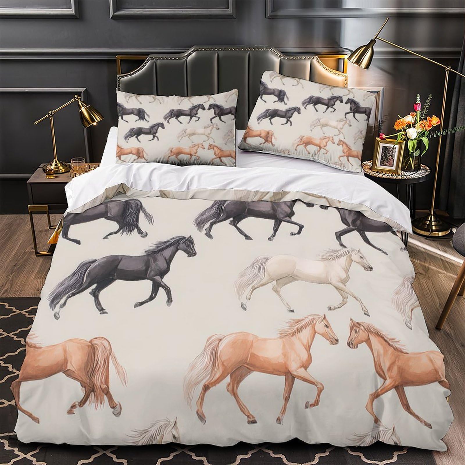 Parure de lit course de chevaux douce pour retrouver le sommeil avec housse de couette équin