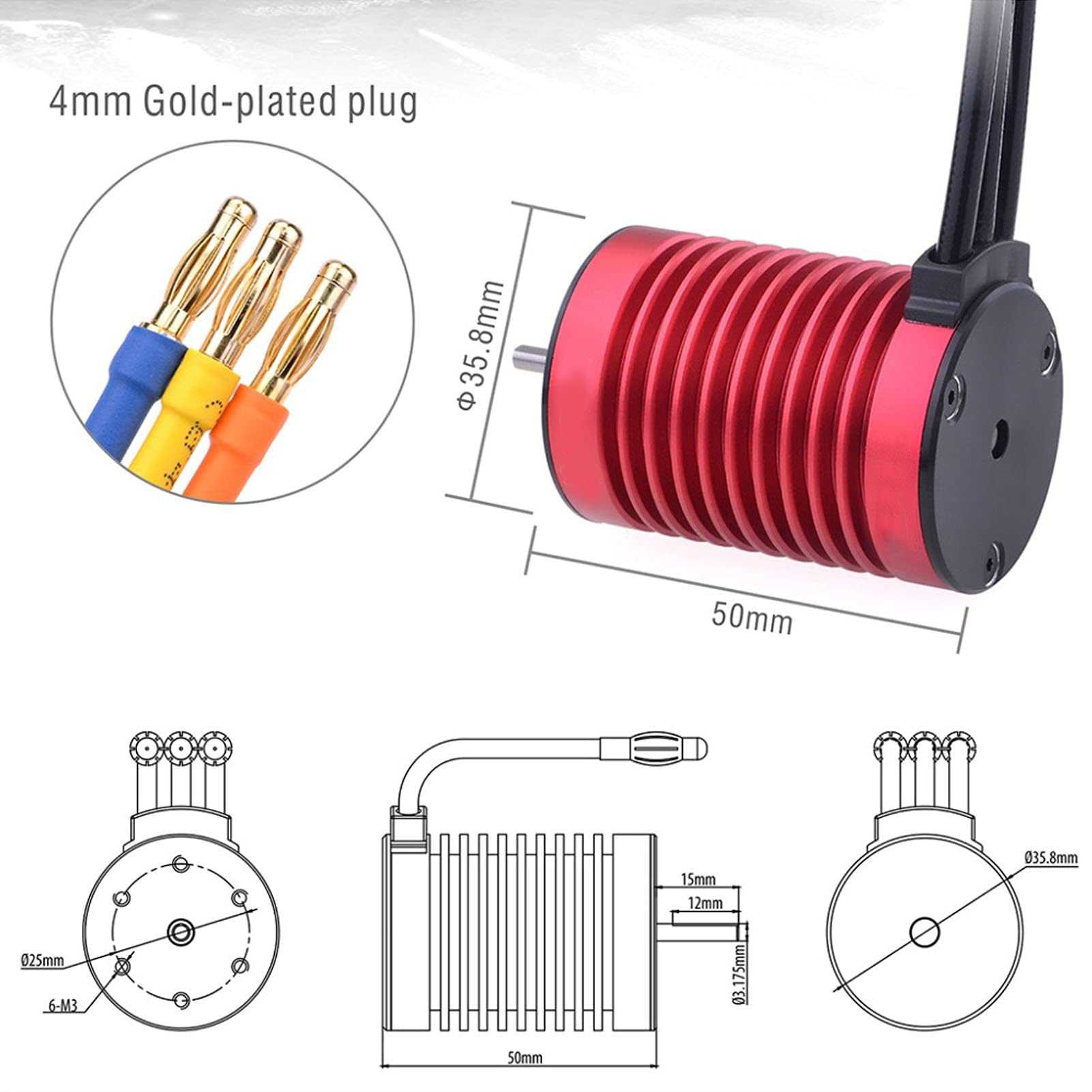 F540 3000KV Waterproof Brushless Motor Set High Torque for 1/10 RC Cars