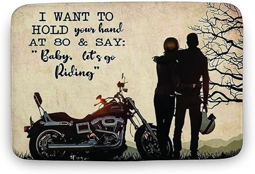 Nuevas motocicletas I Want to Hold Your Hand at 80 Say Baby Lets Go Riding Home Decor Tapete de bienvenida para decoración del hogar tapete para el