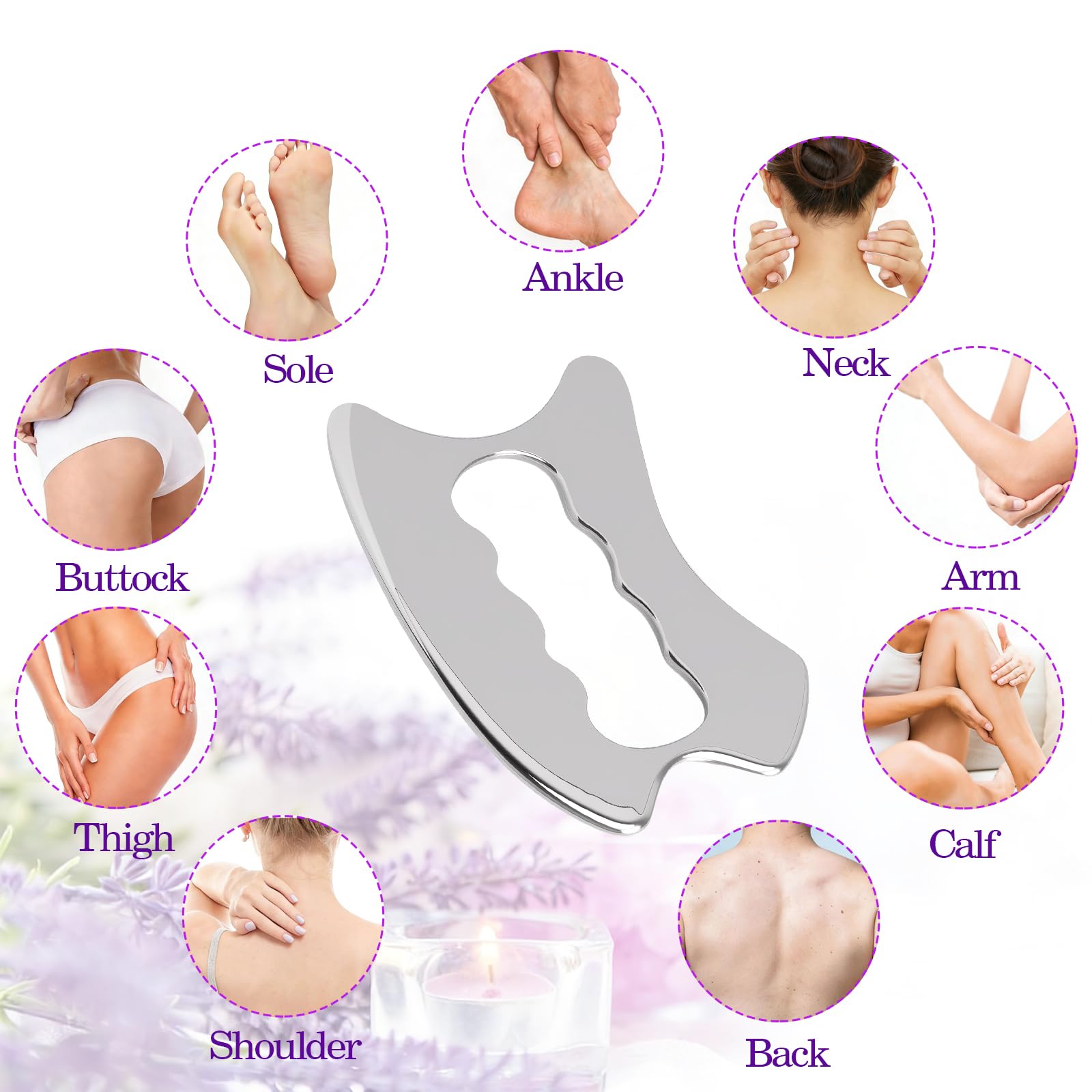 Gua Sha zestaw do masażu powięzi ze stali nierdzewnej, 2 w 1, nóż do masażu powięzi + gua Sha Mini Tool skrobak do ciała, twarzy, liftingu, drenażu limfatycznego, relaksu mięśni w domu i studiu