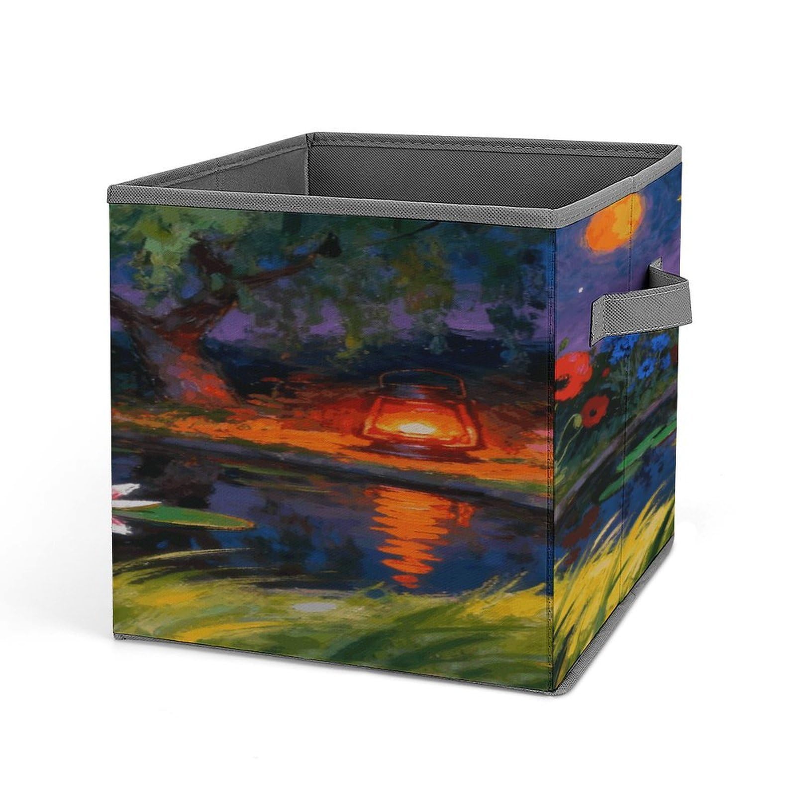VstaDank Moonlit Pond Storage Bin Collapsible Storage Cubes Organizer Oxford Cloth Storage Box with Dual Handles Large Stackable Closet Storage Bins for Sheets Hat Sweater