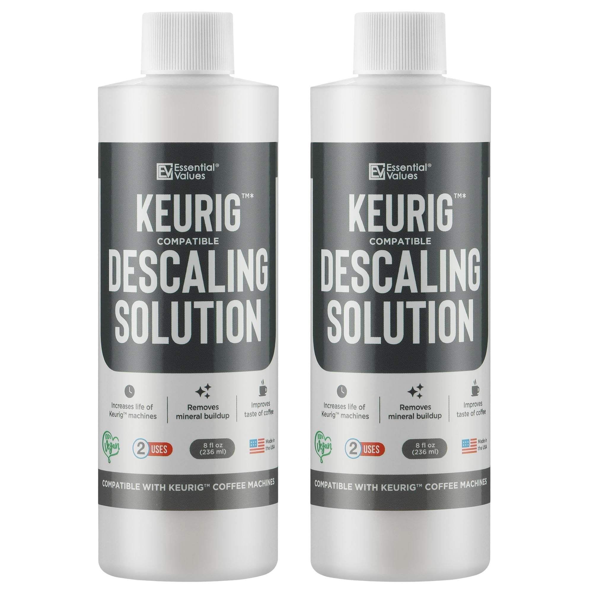 Essential Values Compatible with Keurig Descaling Solution - Specially Formulated for Keurig Descaler - Espresso Machine, Coffee Pot Cleaner - 12 Month Supply 2-Pack