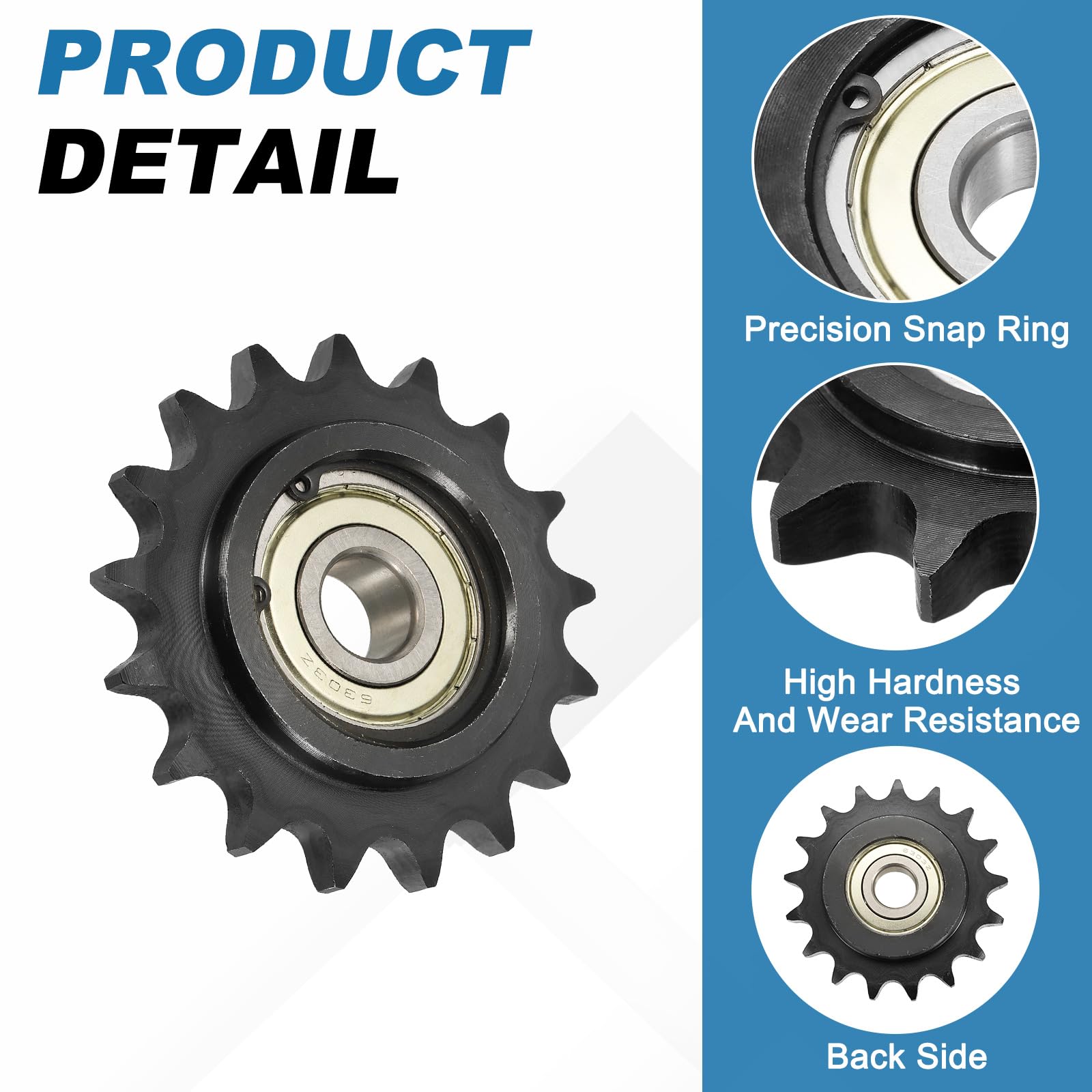 sourcing map Piñón tensor de cadena de rodillo #50, tipo C de 17 mm, paso de 5/8 pulgadas, tensor de 17 dientes, acero 1045 con acabado de óxido negro con inserto de rodamiento único para cadenas ANSI