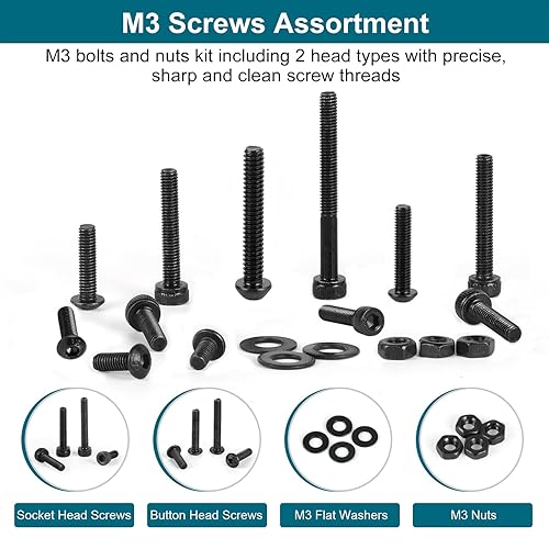 Miniatura 5 de Kit surtido de 1590 tornillos M3, kit de tornillos M3, tornillos de cabeza de botón M3 y tornillos de cabeza hueca M3, tornillos hexagonales