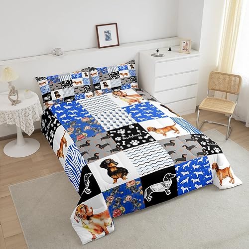 Miniatura 3 de Erosebridal Edredón con temática de perro, tamaño individual, juego de ropa de cama de perro salchicha para adolescentes, jóvenes y adultos, edredón