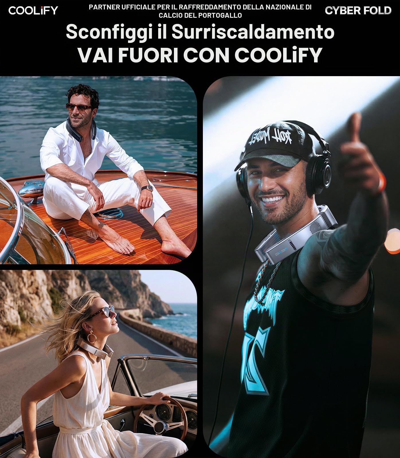 TORRAS Cyber Fold AI - Ventola di raffreddamento da collo, ventilatore portatile regolabile con direzione del vento che soffia aria fredda ricaricabile, nero
