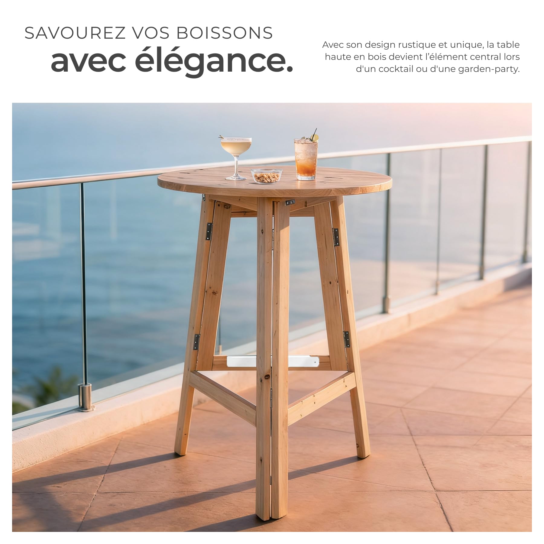 tectake® Mange Debout en Bois Table Haute Pliable Polyvalente Robuste et Stable Petite Table de Jardin Mariage Anniversaire Bapteme Barbecue Bar Exterieur Ø79 cm Hauteur 110 cm