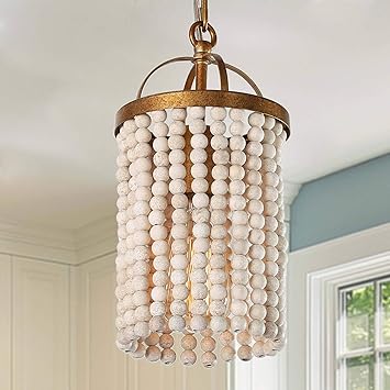 Wood Beaded Pendant Light