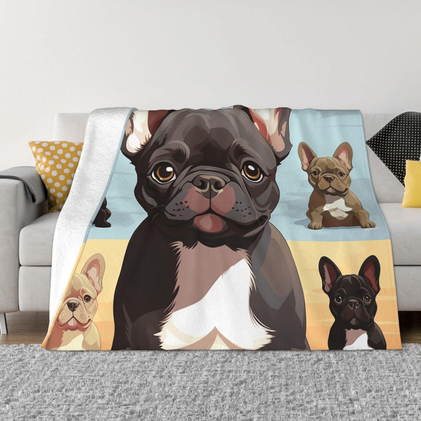 KLOPH French Bulldog Dog Cute Throw Blanket 50"x40" Flannel Fluffy Warm Blanket for Couch, Reversible Plush Blankets for Bed, Comfy Fuzzy Blanket for Sofa, Plush Lightweight-Blankets for All Season
