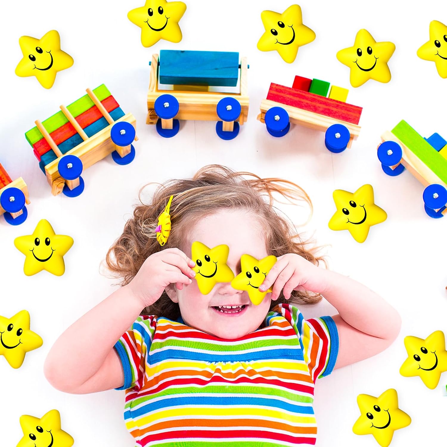 Sumind 30 Pcs Star Stress Balls Smile Face Foam Squeeze Balls 2.16 Inch Foam Squeeze Star for Stress Relief Classroom Carnival Reward Anxiety Fidget Sensory Supplies(Yellow)