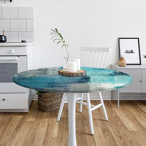 Miniatura 165 de Mantel redondo ajustado con diseño de mandala de flores, mantel circular bohemio y colorido con borde elástico, impermeable, lavable, de poliéster