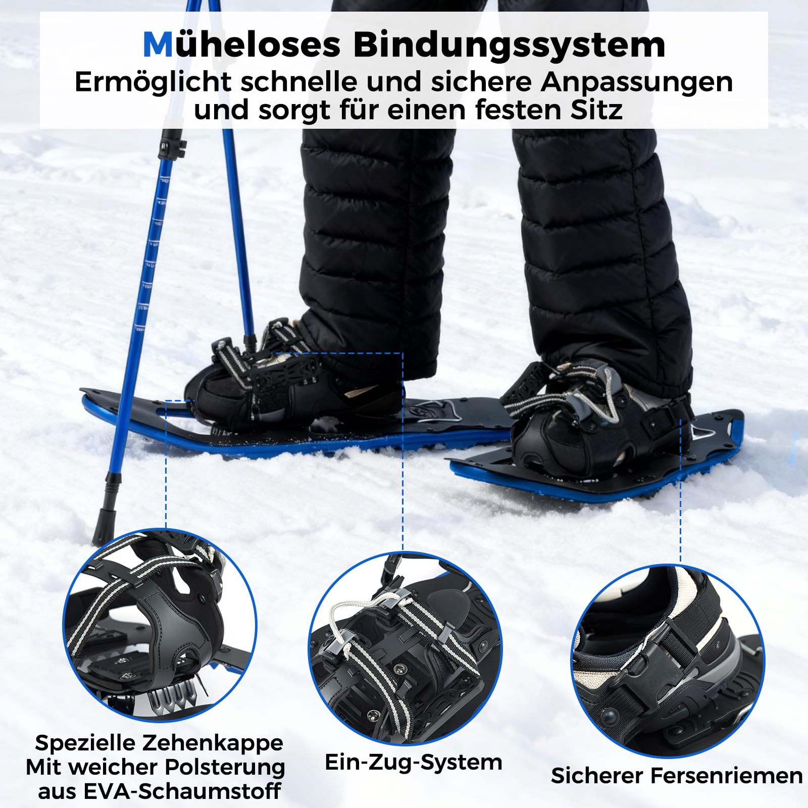COSTWAY Schneeschuhe mit Steighilfe, Schuhgröße 35-45 bis 68/90kg, leichtes Schneeschuh-Set aus Alu mit Trekkingstöcke & Tragetasche für Herren, Damen & Jugendliche