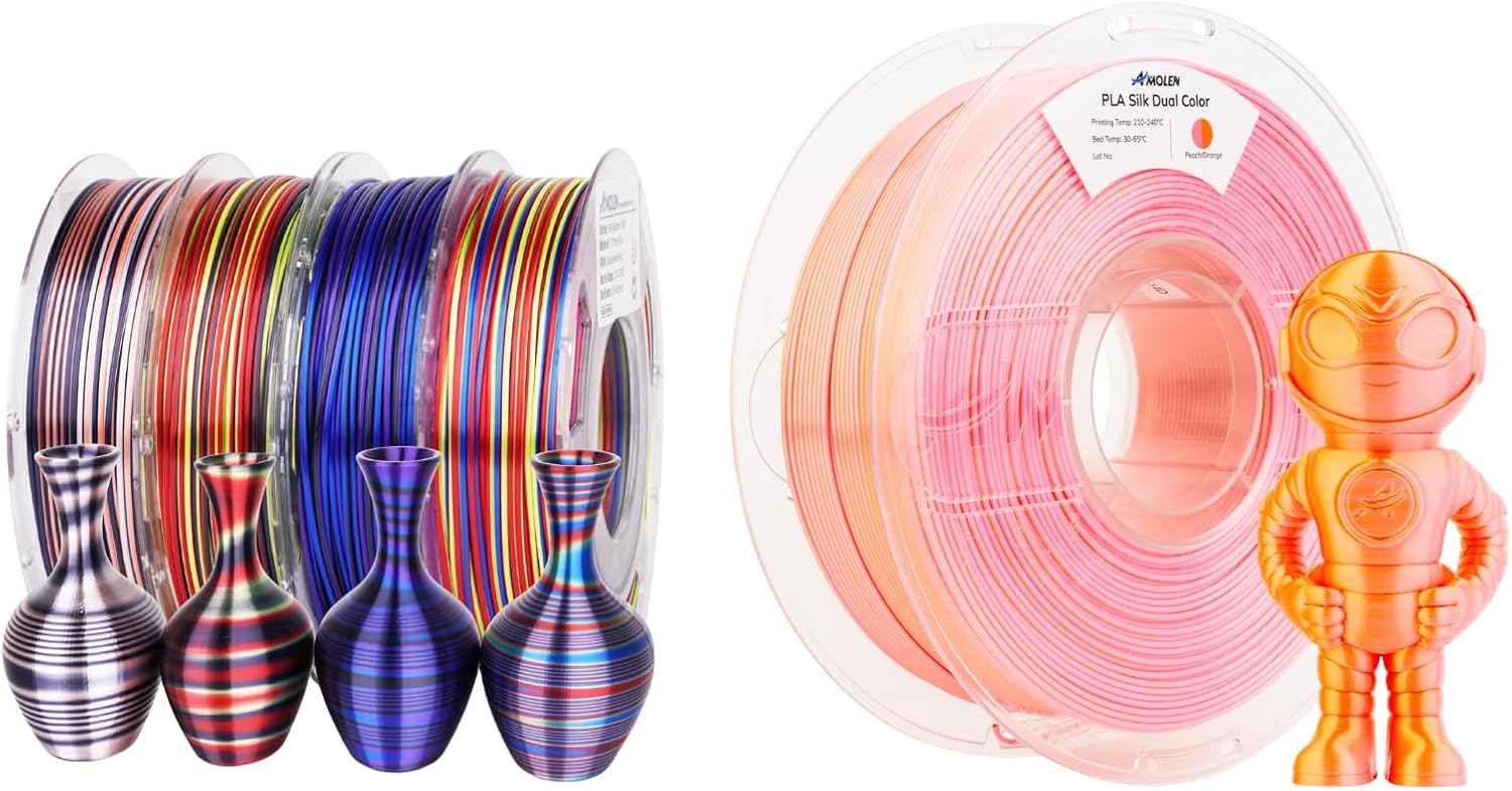 AMOLEN 3D Printer Filament Bundle, PLA Filament 1.75mm, Dual Color Filament