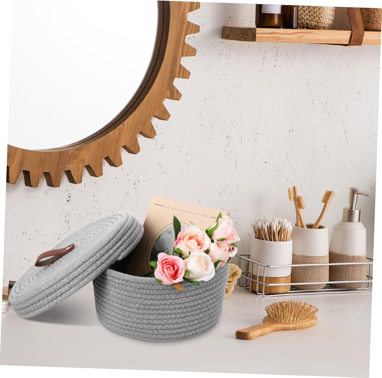 2Pcs Woven Cotton Rope Storage Baskets with Lid Stylish Organizer Bin for Nursery Laundry and Home Decor Chic Design for Blankets and Clothing Storage