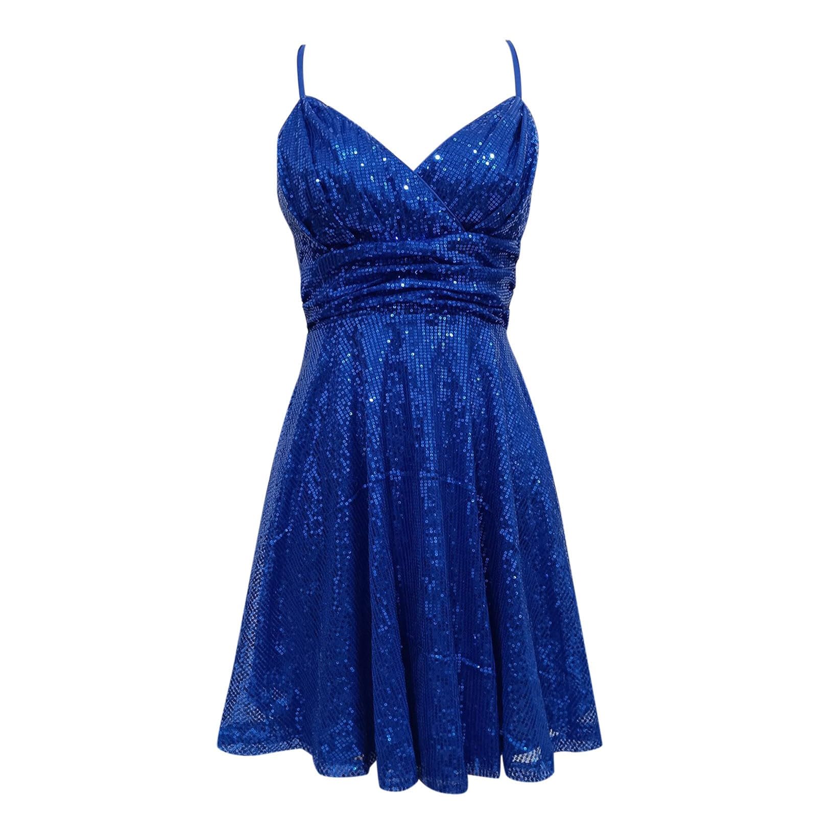 Robe de Soirée Femme à Paillettes Sequin A-Line Soirée Mariée Elegant Col V Robe San Manches Cache Coeur Evasée Chic et Elegante Robe de Cocktail Party Dress Robe de Bal
