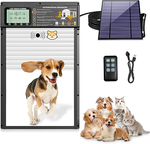 Puerta automática inteligente para mascotas, radar, temporizador y modos de sensor de luz, recargable solar y USB, aluminio duradero, resistente a