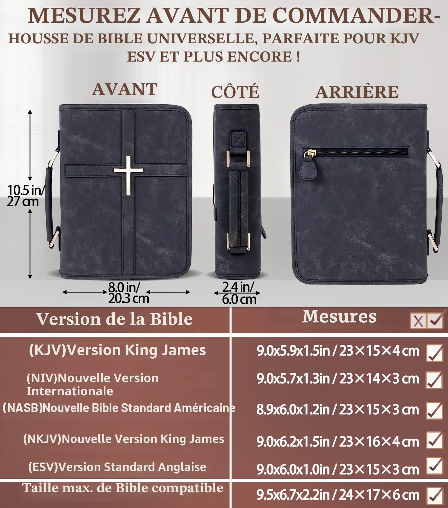 Étui bible en cuir végétalien, sac bible avec poche pour téléphone, étui bible pour homme et femme, emballage cadeau chrétien