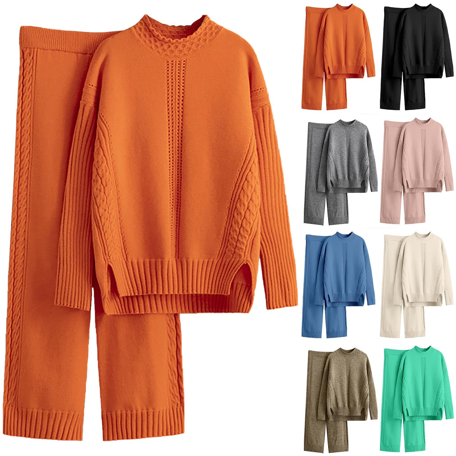 Pigiama lavorato a maglia per le donne UK inverno caldo maglione a costine vestito tinta unita manica lunga pigiameria biancheria da notte morbido girocollo pigiama set due pezzi comodo loungewear