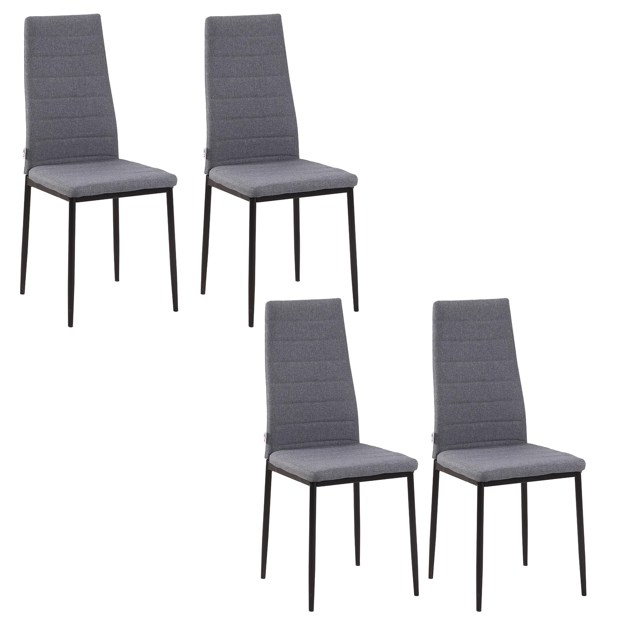 HOMCOM High Back Dining Chairs Modern Upholstered for Kitchen Set of 4 Grey | Linen-Touch Fabric, Accent Chairs, Metal Legs