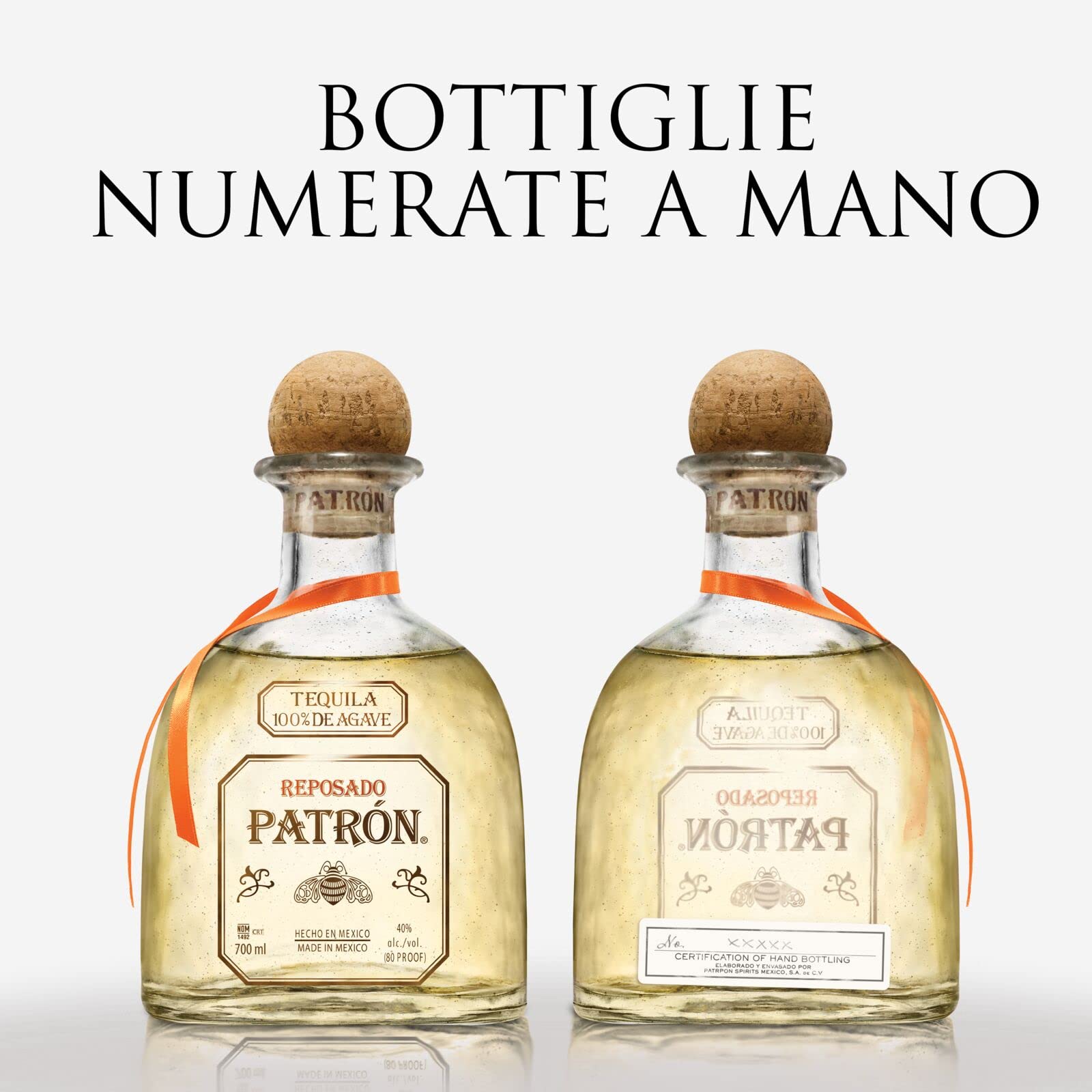 PATRÓN Reposado Premium Tequila, Vol. 40%, 70 cl / 700 ml, creata in Messico in piccoli lotti a partire dal 100% della migliore agave Weber Blue, invecchiata per oltre 2 mesi in botti di rovere