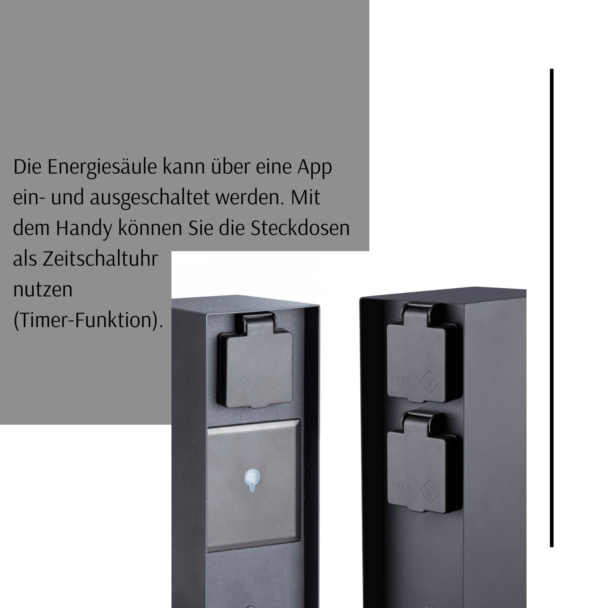 Novatool - Colonnes de prise d'extérieur - 3 prises - Smart-Home - Acier inoxydable - Anthracite - Carré - IP44 - Multiprise avec minuteur - Répartiteur de prise de courant