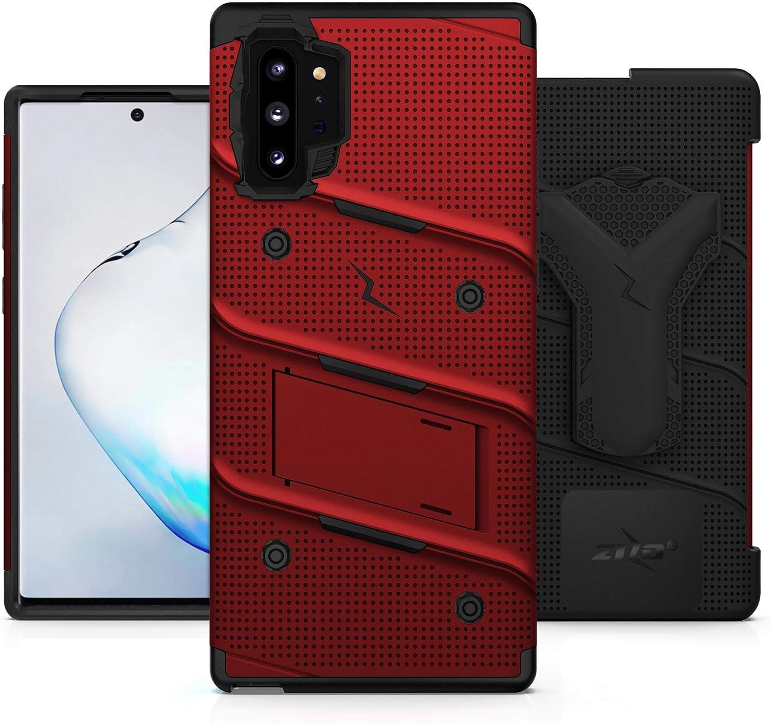 ZIZO Bolt Series for Samsung Galaxy Note 10 Plus Case | Heavy-Duty Military-Grade Drop Protection w/ Kickstand Included Belt Clip Holster Lanyard (Red/Black)