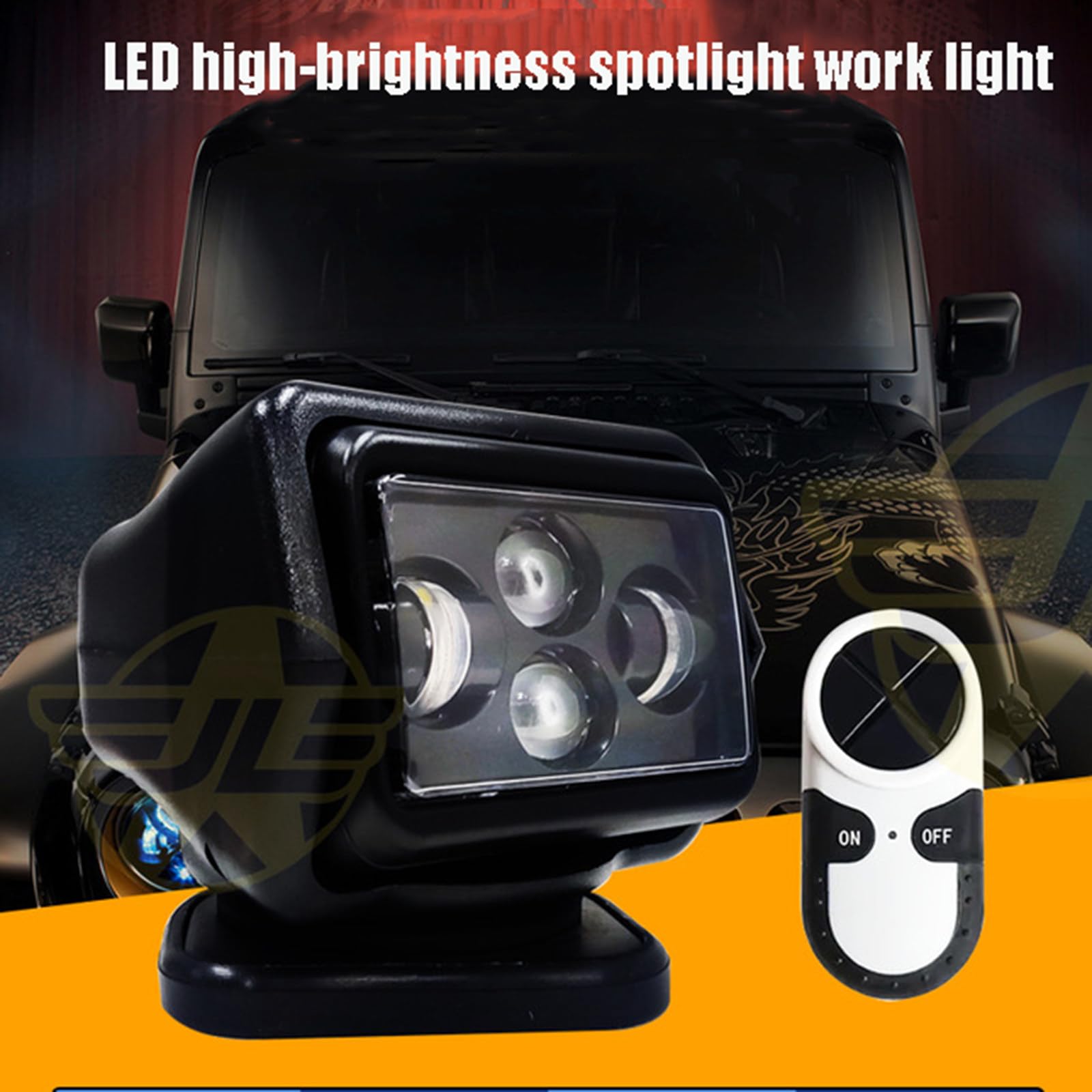 Fahrzeug-Suchscheinwerfer, 120 W, kabellose Fernbedienung, LED-Suchscheinwerfer, um 360° drehbar, für LKW, Geländeboot, mit Magnetfuß,White