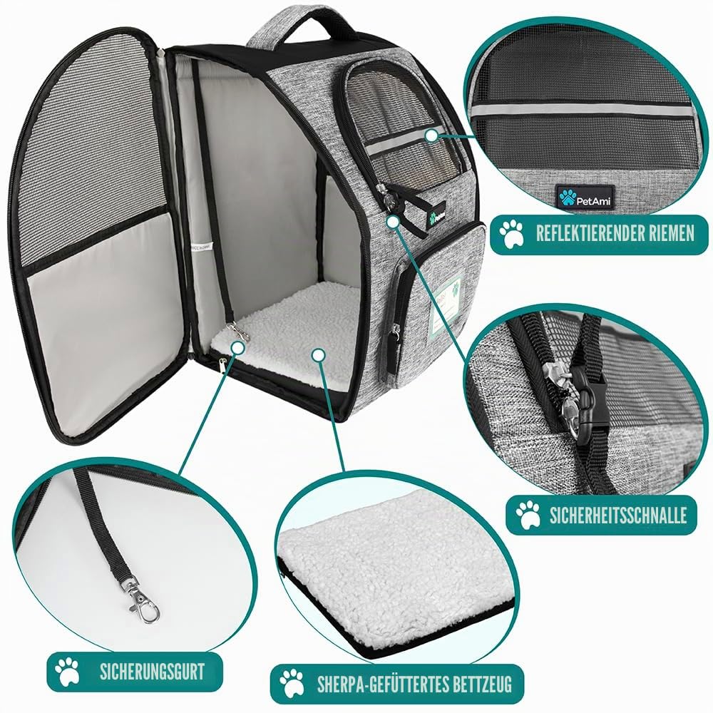 PetAmi Hunderucksack für kleine und große Katzen, Haustiere, Welpen, belüfteter Haustier-Wanderrucksack, Reisetasche, von Fluggesellschaften zugelassener Katzenrucksack, Tragetasche, Camping,