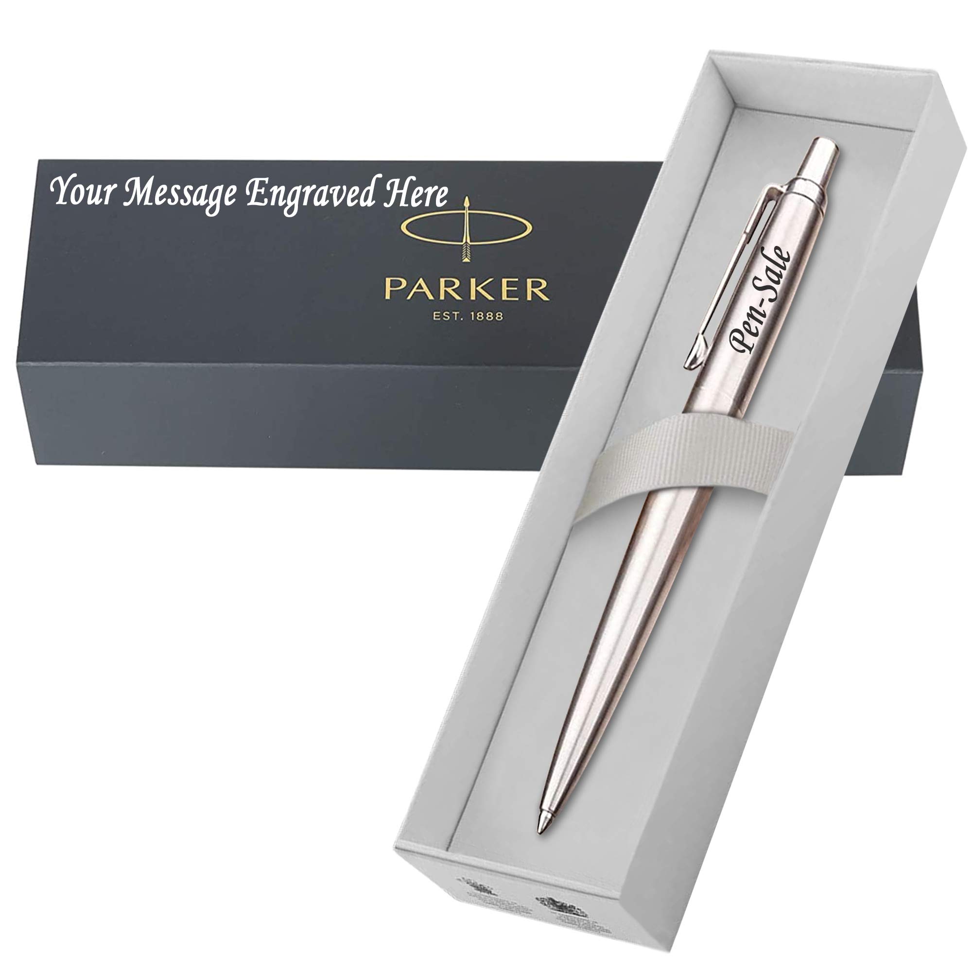 Personalised Engraved Parker Jotter Steel Ballpoint Pen in a Classy Engraved Gift Box, Personalised Gift for Anniversary, Christmas - Enter Your Custom Text