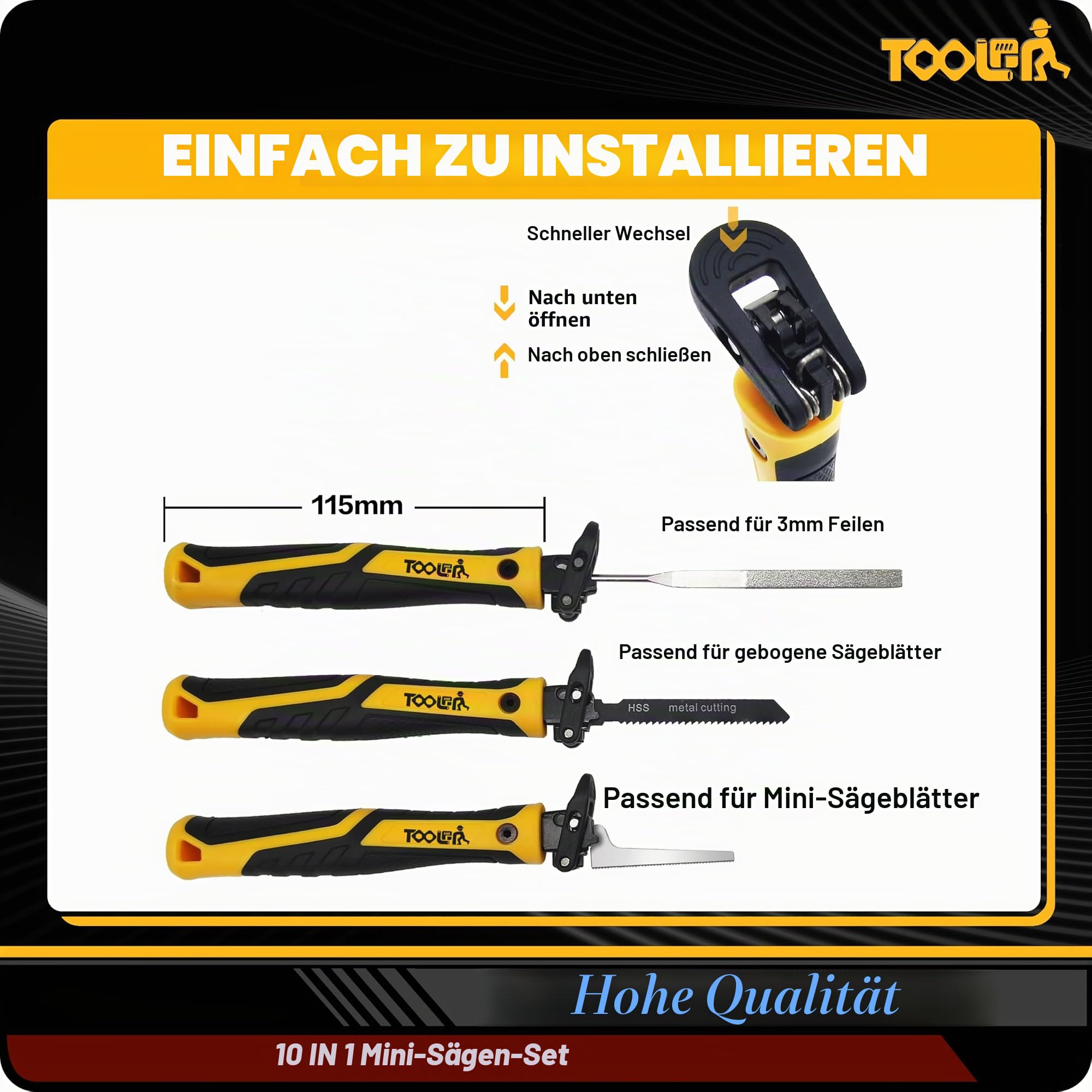 TOOLAN: 10 in 1 Mini Handsäge mit gebogener Säge, Feilensatz für Holz, Metall, Kunststoff, Sheetrock, Tragbares Feilenset
