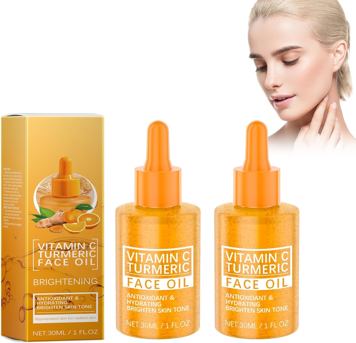 2 Pack Face Oil with Vitamin C, Niacinamide and Turmeric, Moisturising Oil for Face, Skin Care Glow Oil for Face, Face Care Oil for Women, Brightening Skin Tone
