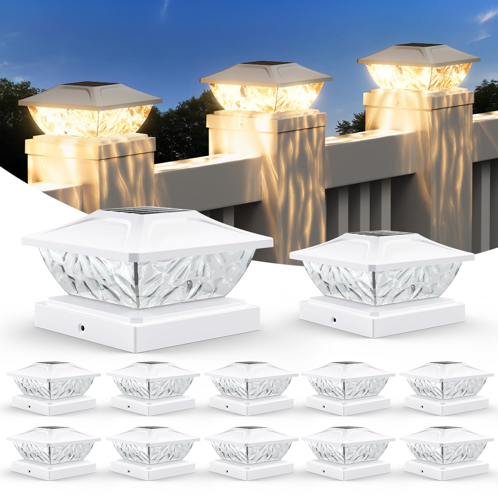 ENSLI 12 Pack Solar Post Cap Lights, 2 Mode Bright Solar Post Lights Outdoor Waterproof, Outdoor Post Lights Solar Powered Deck Lights for 4x4 4.5x4.5 5x5 Posts in Garden Decor