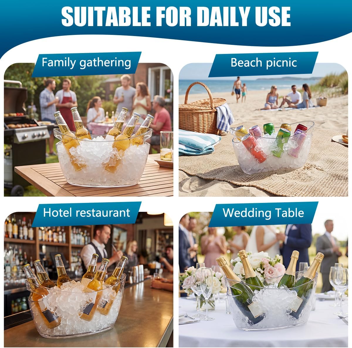 OBTANIM 2 Pack Clear Acrylic Ice Buckets Large Champagne Drink Cooler Storage Ice Tub with Scoops for Beer Cocktails Wine Beverage Home Parties Bar Cooling Supplies