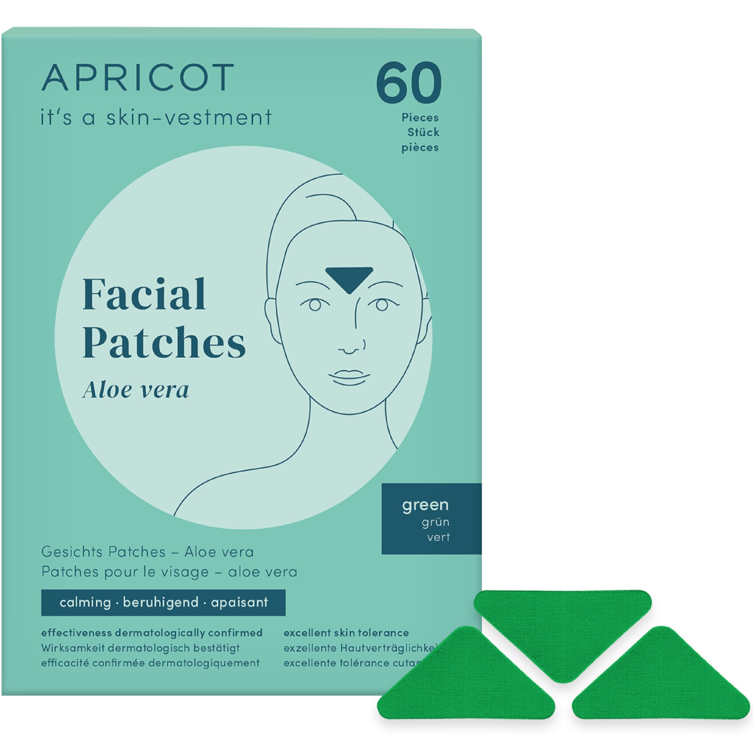 APRICOT “aloe vera“ Zornesfalten Pflaster I Facial Patches zur Minderung von Zornesfalten, mit Aloe vera I Anti Falten Pflaster 60 Stck. I Wrinkle Patches Faltenpflaster