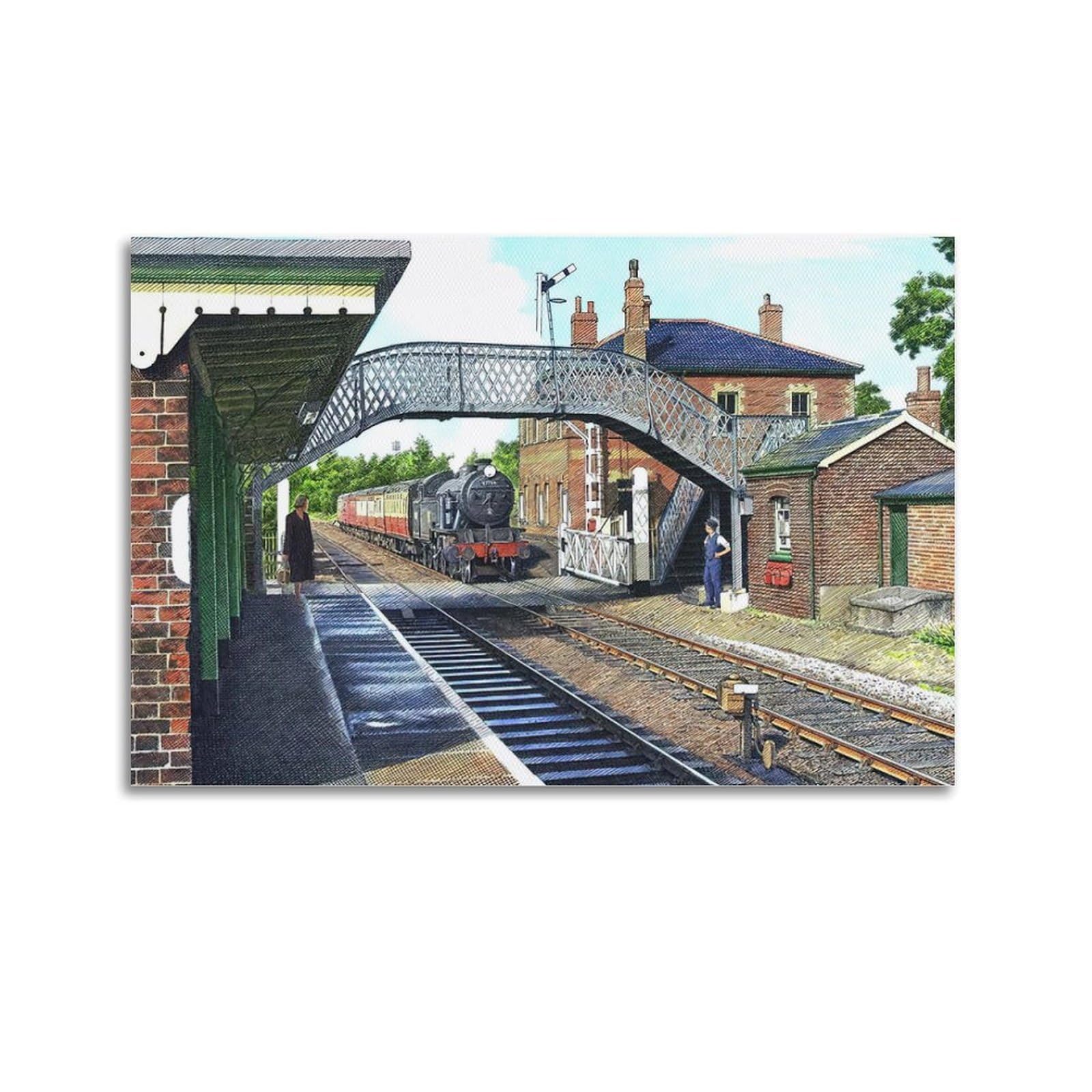 ZSZWHJ Vintage Transport Art Poster Train in The Garden Poster Decorative Painting Canvas Wall Posters And Art Picture Print Modern Family Bedroom Decor Posters 20x30inch(50x75cm)