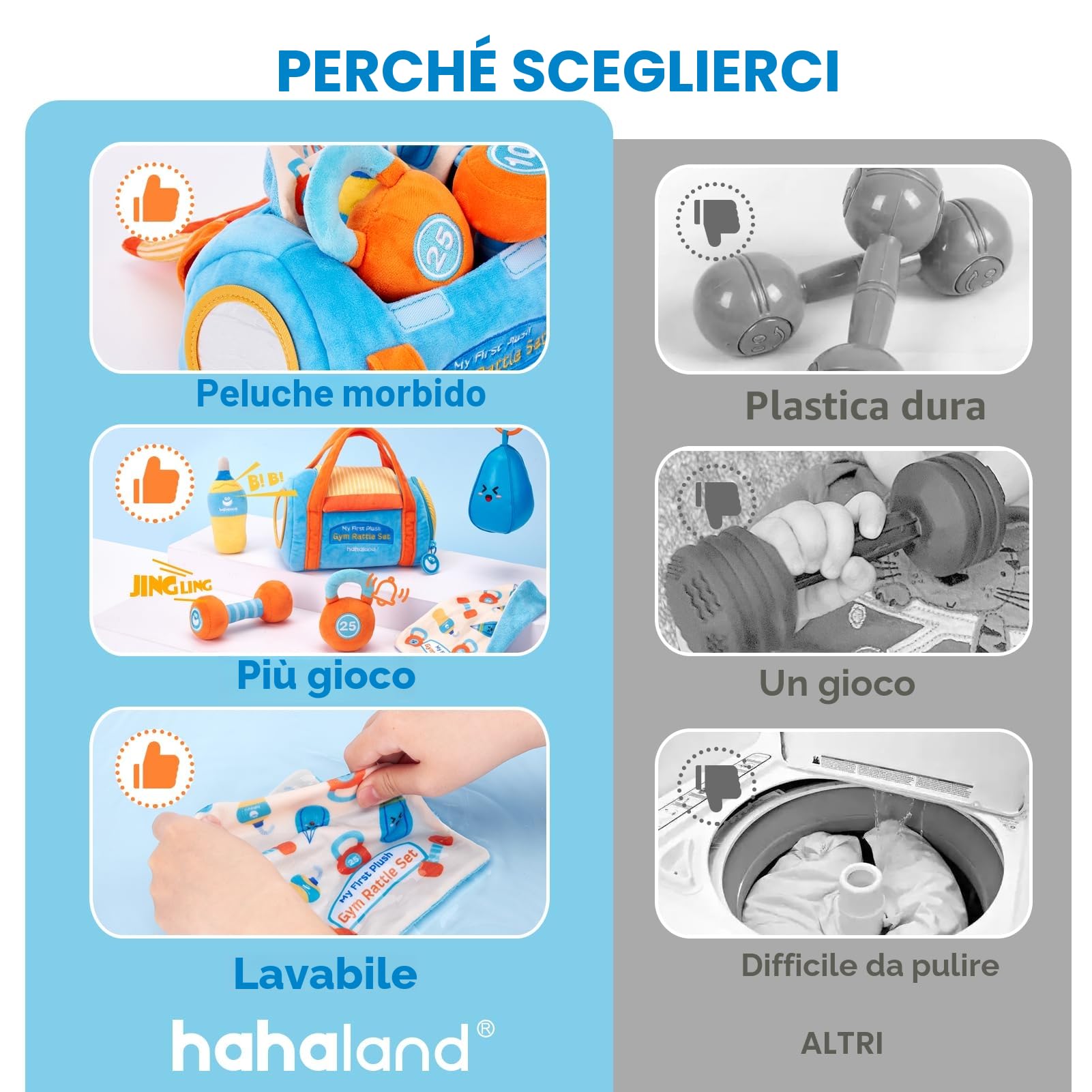 hahaland Giochi Montessori 6 Mesi, 6 PCS Set Peluche Fitness per Neonati con Sonagli e Specchio, Tummy Time Neonato Giochi Sensoriali per Neonati, 2025 Nuovo Design Set Regalo Neonato 3 6 9 12 Mesi