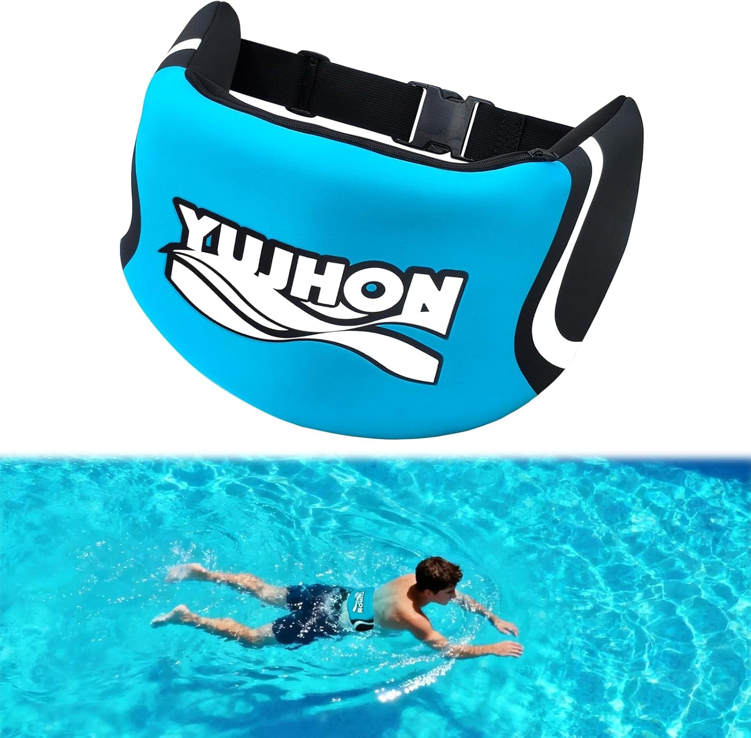 Swim Belt for Adults,Stay-in-Place Adult Flotation Belt with Zippered Pocket,Water Aerobics Belt for Deep Water Exercise,3-Section EPE Waist Float Belt for Aqua Jogging & Pool Exercise