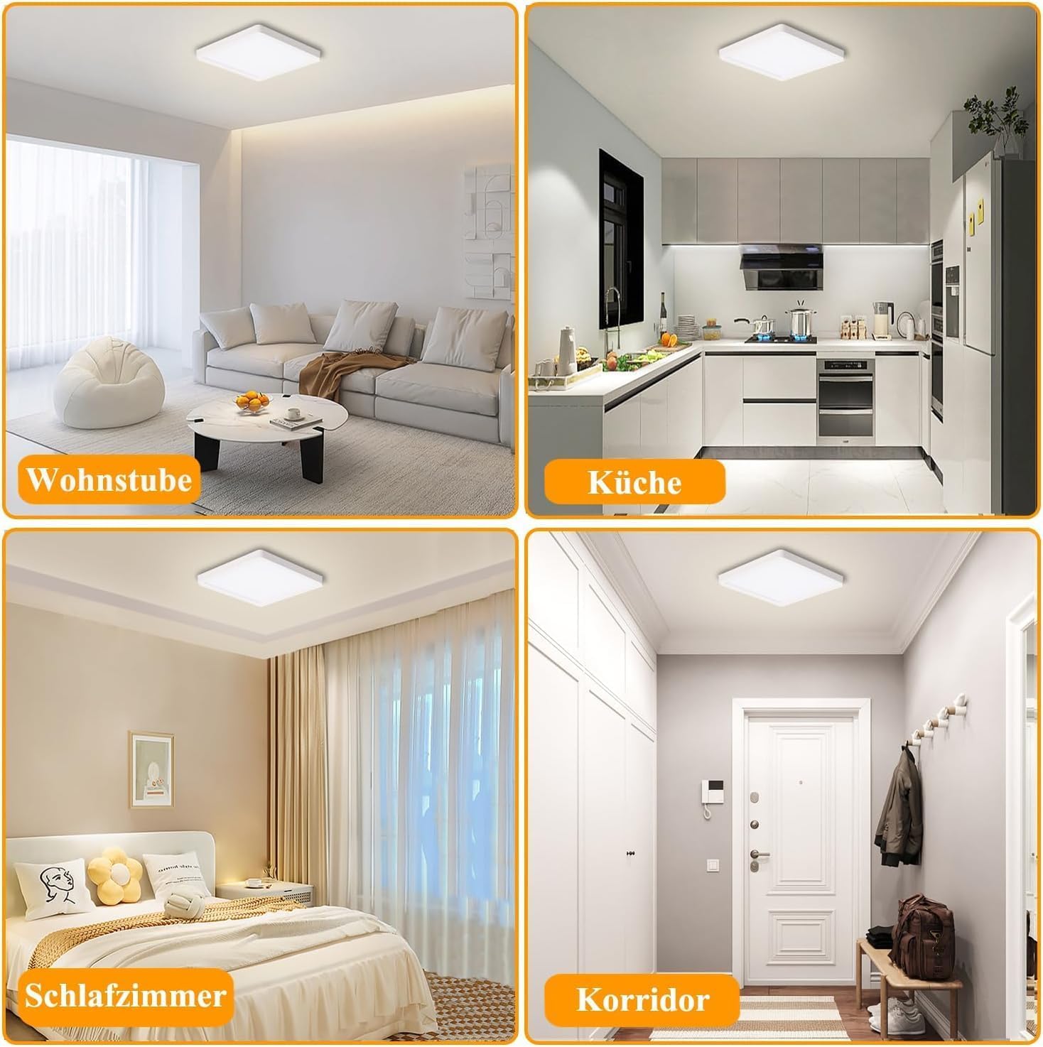Ouyulong LED-Deckenleuchte, 18W neutralweiß Quadratisch Deckenlampe (4 Stück 4000 Kelvin 23cm)