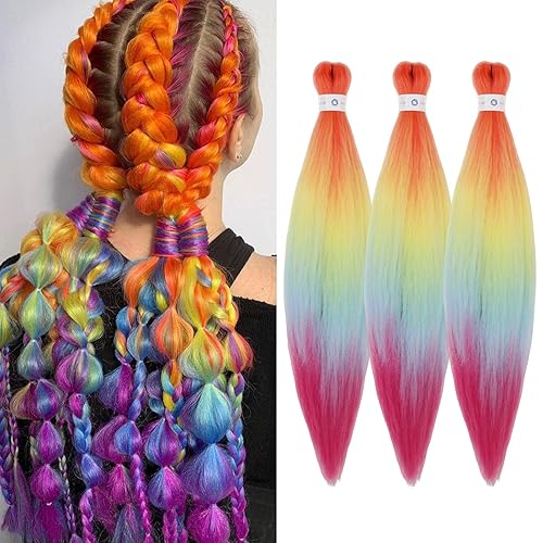 Extensiones de cabello trenzado preestirado de 26 pulgadas, 3 paquetes de extensiones de cabello trenzado de color degradado con ajuste de agua