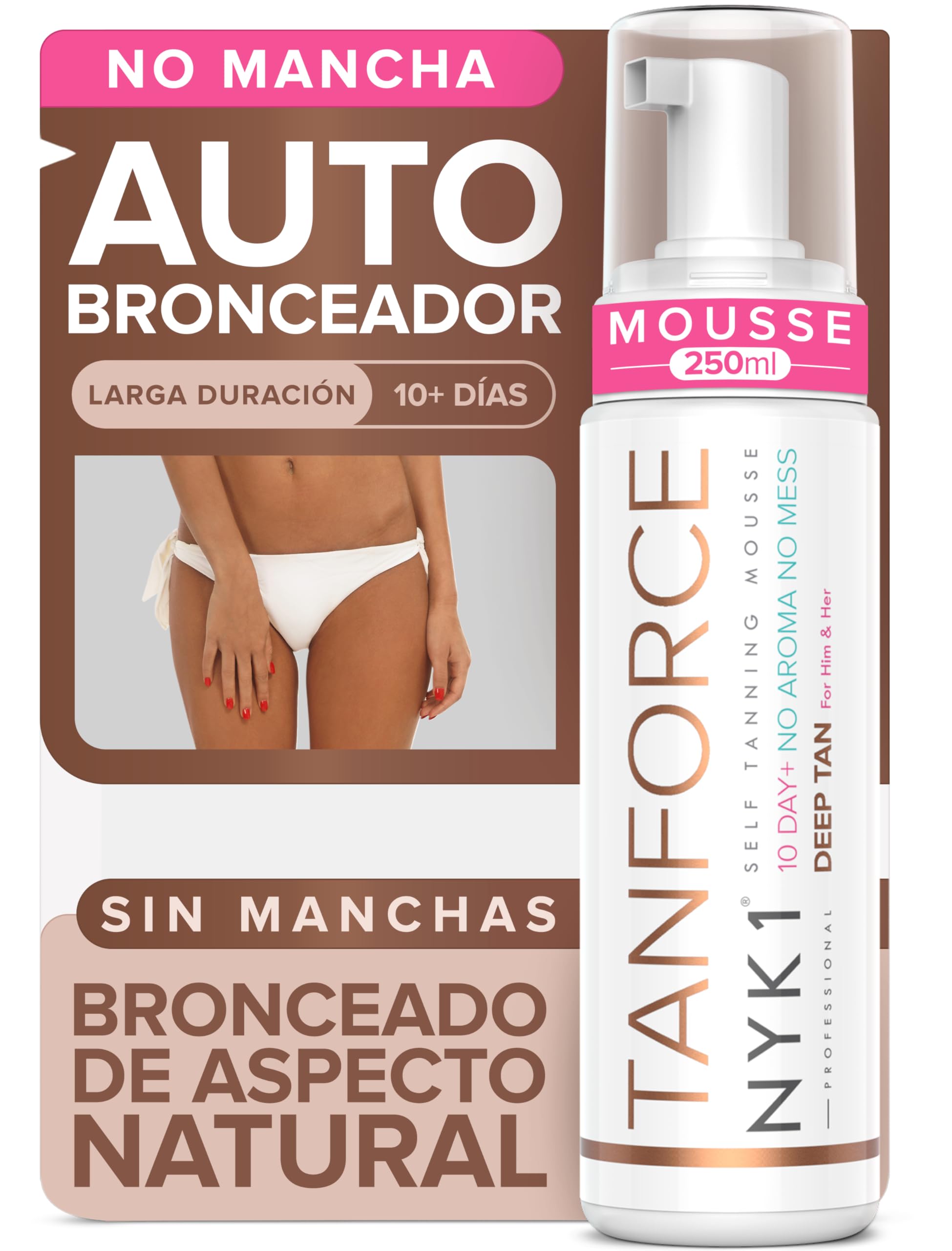 NYK1 TanForce Autobronceador Para Bronceado Natural (250ml) Autobronceadora Para Un Acabado Suave Y Sin Marcas - Secado Rápido, Sin Transferencia, Autobronceadora Gradual Para Rostro Y Cuerpo