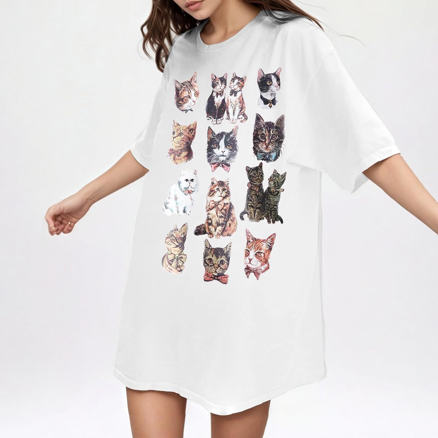 Oversized Cat Shirt Cute Graphic Tees for Women Y2k Funny Tshirts Baggy Aesthetic Shirts Cat Lover Gifts Kawaii Tops - Image 4