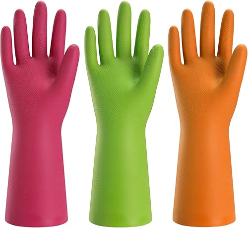 Bamllum 3 pares de guantes de limpieza de goma para el hogar, guantes reutilizables para lavar platos para cocina, flexibles, duraderos e