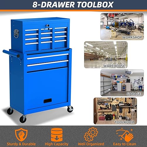 Miniatura 8 de Eco Home Caja de herramientas rodante de alta capacidad de 8 cajones, caja de herramientas de almacenamiento extraíble con ruedas y cajones, caja de