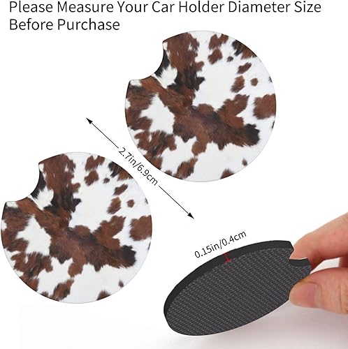 Miniatura 3 de Portavasos de cuero de vaca marrón con estampado de vaca, paquete de 2 posavasos universales para automóvil, tapete de goma antideslizante universal