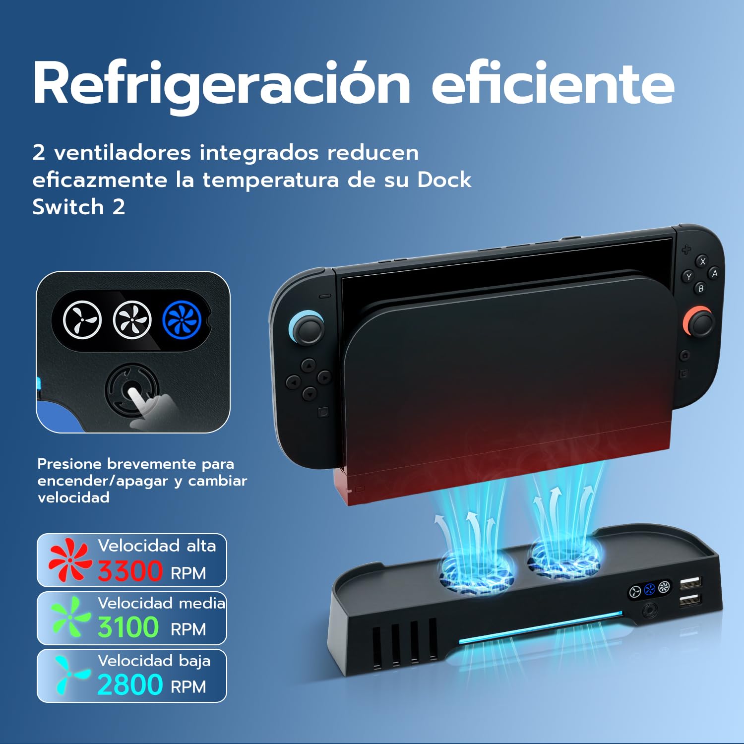 Mcbazel RGB Ventilador de Enfriamiento para Nintendo Switch 2 Dock, Ajustable 3 Velocidades Soporte con Luces RGB para Almacenamiento de Tarjetas de Juego con Puertos Carga par Switch 2 Consola